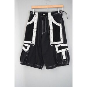 Tripp NYC Y2K Black Cargo Shorts Mens XS White Stitching Studs Buckles